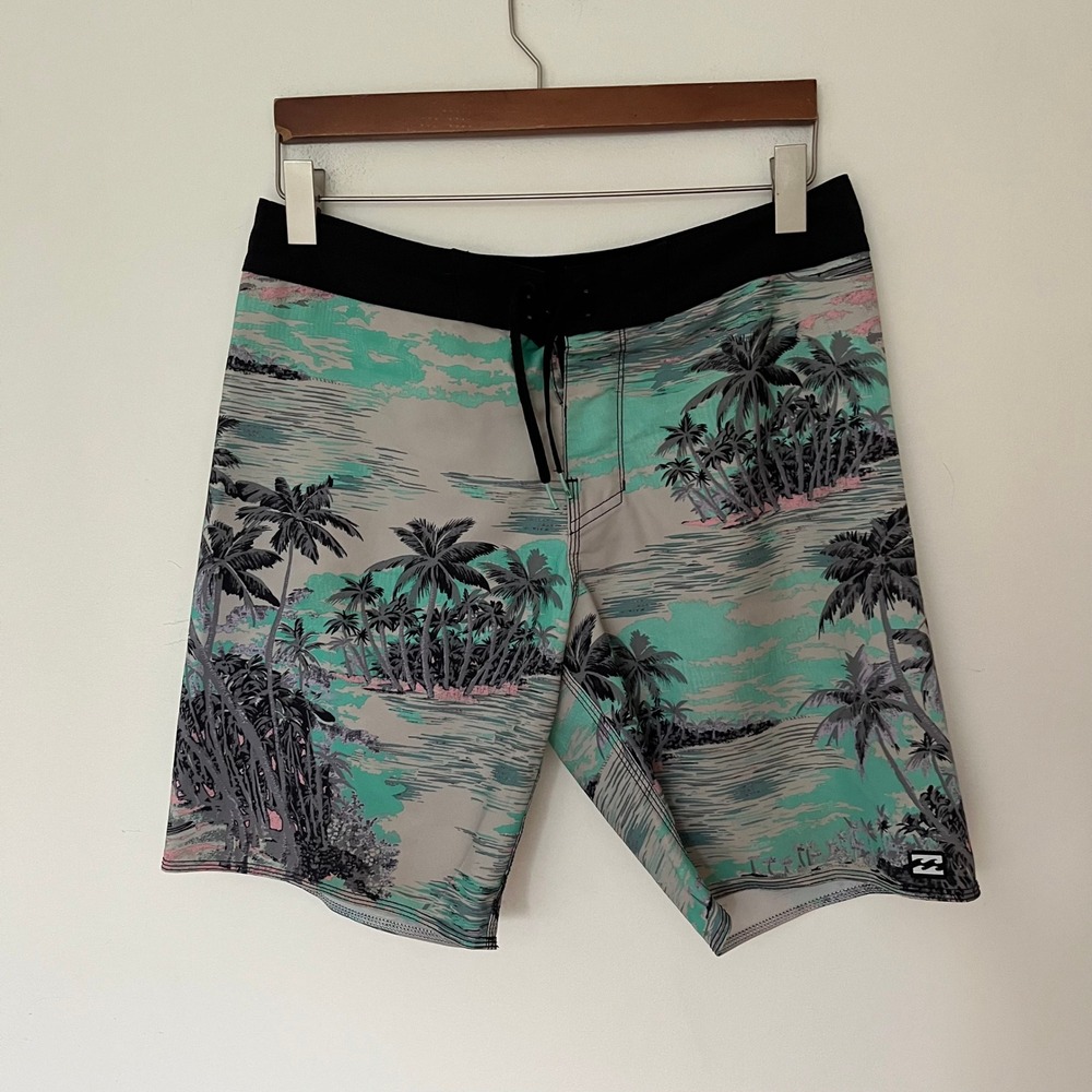 Billabong Recycler Pro Board Shorts Mens 30 Tropical Palm Tree Teal Grey Pink